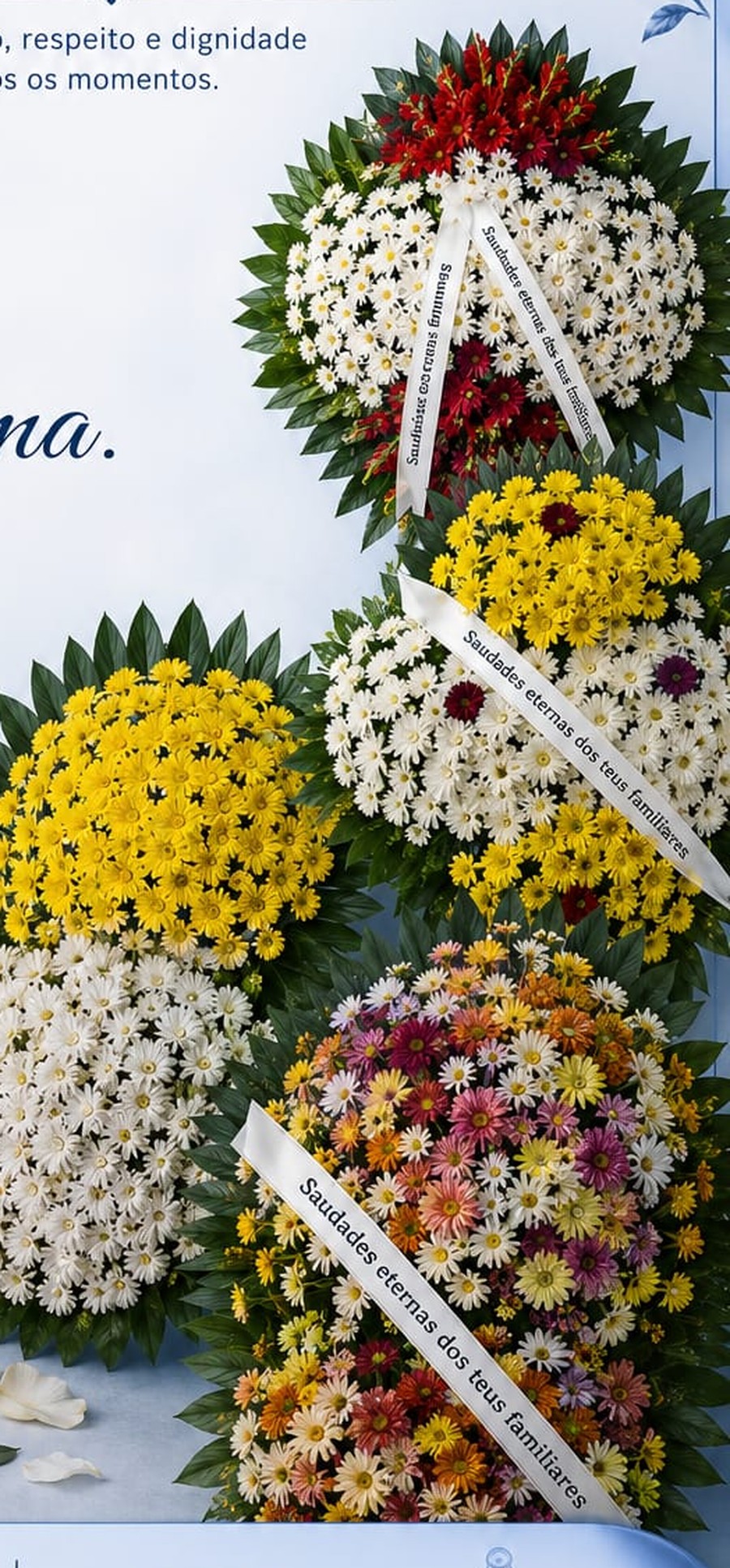 Coroas e arranjos de flores para homenagens